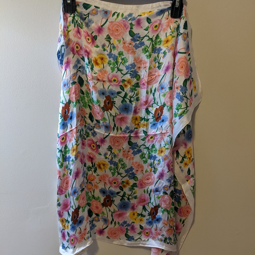 NWT Laura Floral Satin Scarf Large Square Wrap Pink Yellow Print Elegant Glam